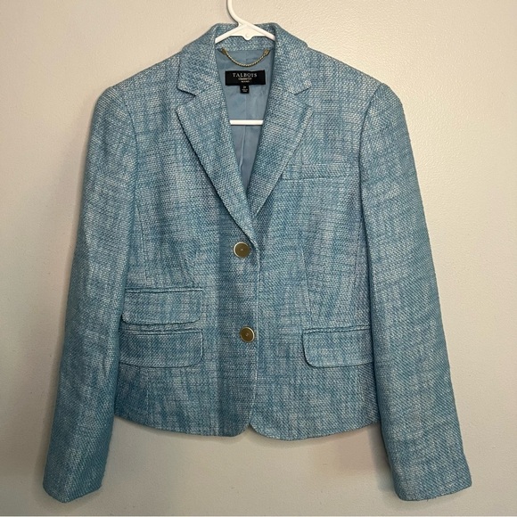 Talbots Jackets & Blazers - Talbots Womens Blazer Petite Sz 2 Tweed Linen Blend Preppy Blue Office Academia